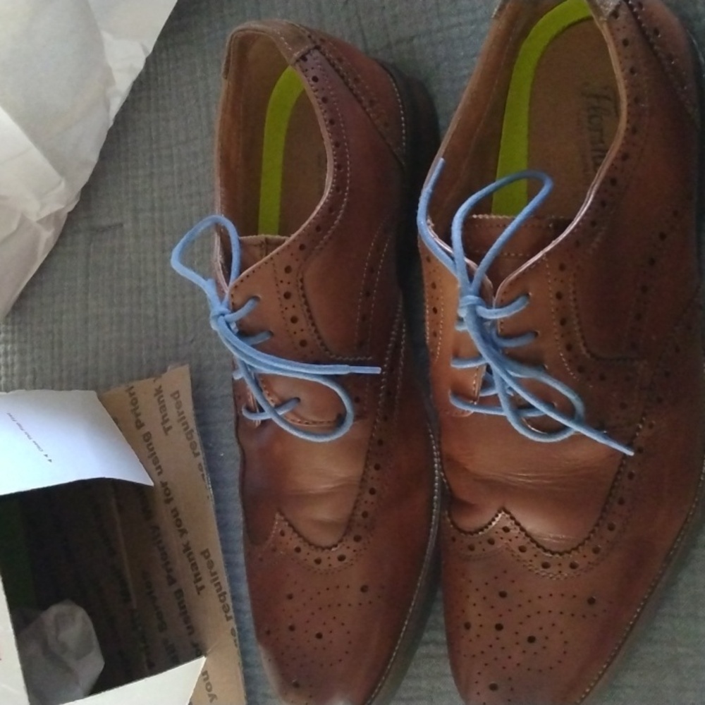 FLORSHEIM Comfortech Cognac Wing Tip Oxford 10.5 Brown Blue Laces Rucci